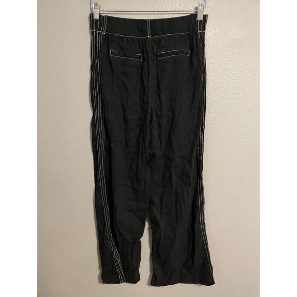 Jonathan Simkhai Pants Womens 12 Black Linen Blend Contrast Stitch Wide Leg - Picture 2 of 8